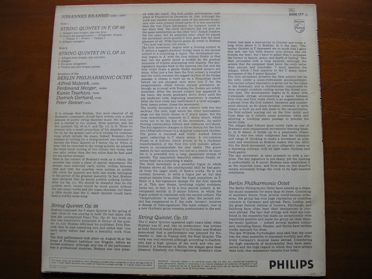 BRAHMS: STRING QUINTETS Op. 88 & Op. 111    MEMBERS OF THE BERLIN PHILHARMONIC OCTET    6500 177