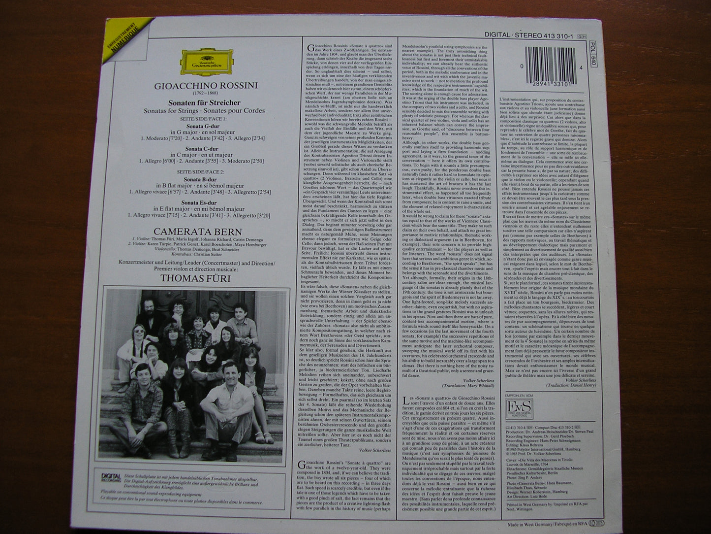 ROSSINI: STRING SONATAS Nos. 1 - 6 FURI / CAMERATA BERN 413 310