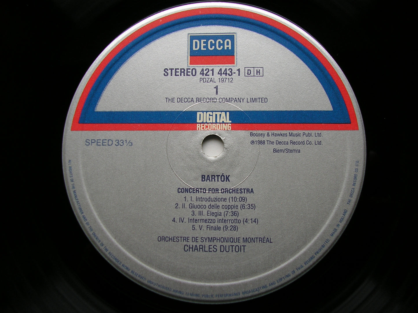 BARTOK: CONCERTO FOR ORCHESTRA / MUSIC FOR STRINGS, PERCUSSION & CELESTA DUTOIT / MONTREAL SYMPHONY 421 443