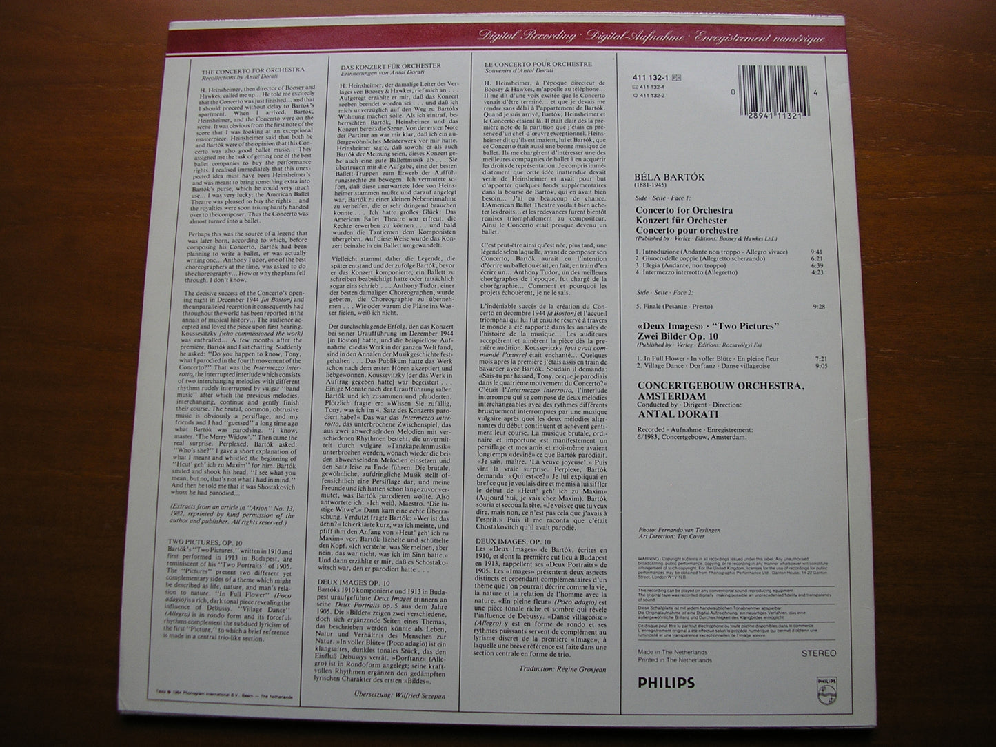BARTOK: CONCERTO FOR ORCHESTRA / TWO PICTURES DORATI / CONCERTGEBOUW ORCHESTRA 411 132