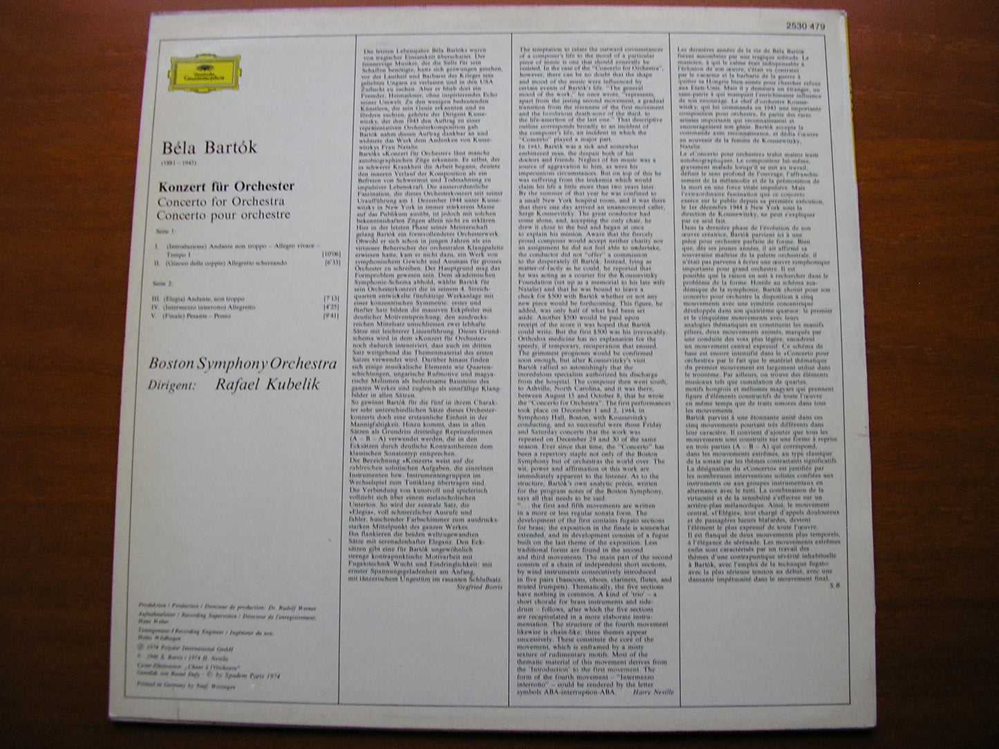BARTOK: CONCERTO FOR ORCHESTRA    KUBELIK / BOSTON SYMPHONY   2530 479