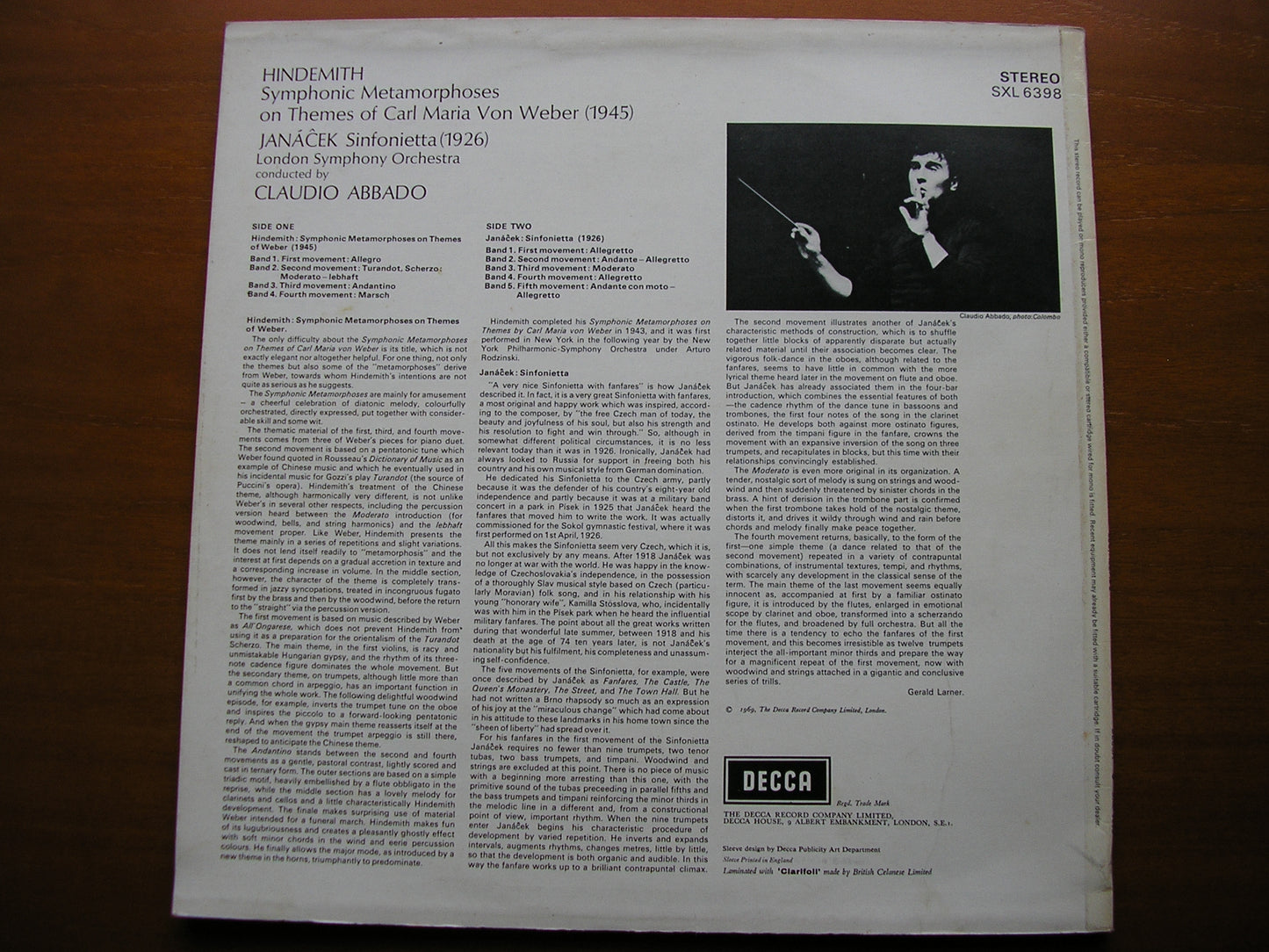 JANACEK: SINFONIETTA / HINDEMITH: SYMPHONIC METAMORPHOSES ABBADO / LONDON SYMPHONY SXL 6398