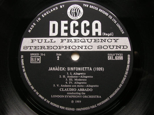 JANACEK: SINFONIETTA / HINDEMITH: SYMPHONIC METAMORPHOSES    ABBADO / LONDON SYMPHONY  SXL 6398