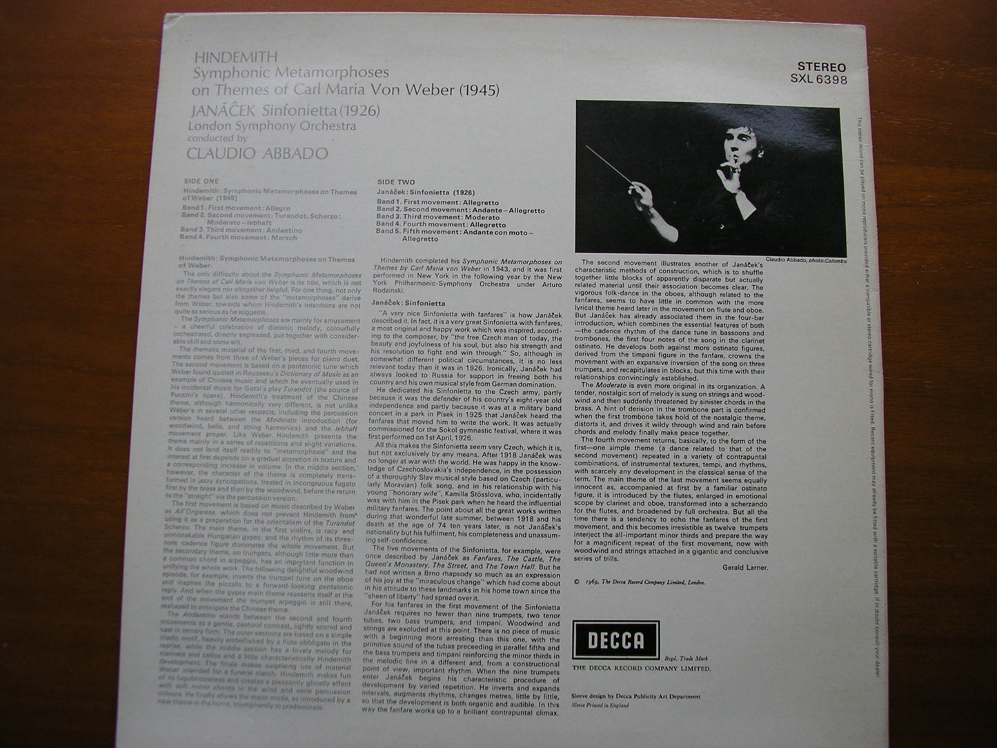 JANACEK: SINFONIETTA / HINDEMITH: SYMPHONIC METAMORPHOSES ABBADO / LONDON SYMPHONY SXL 6398