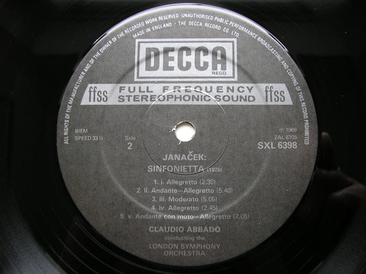 JANACEK: SINFONIETTA / HINDEMITH: SYMPHONIC METAMORPHOSES    ABBADO / LONDON SYMPHONY    SXL 6398