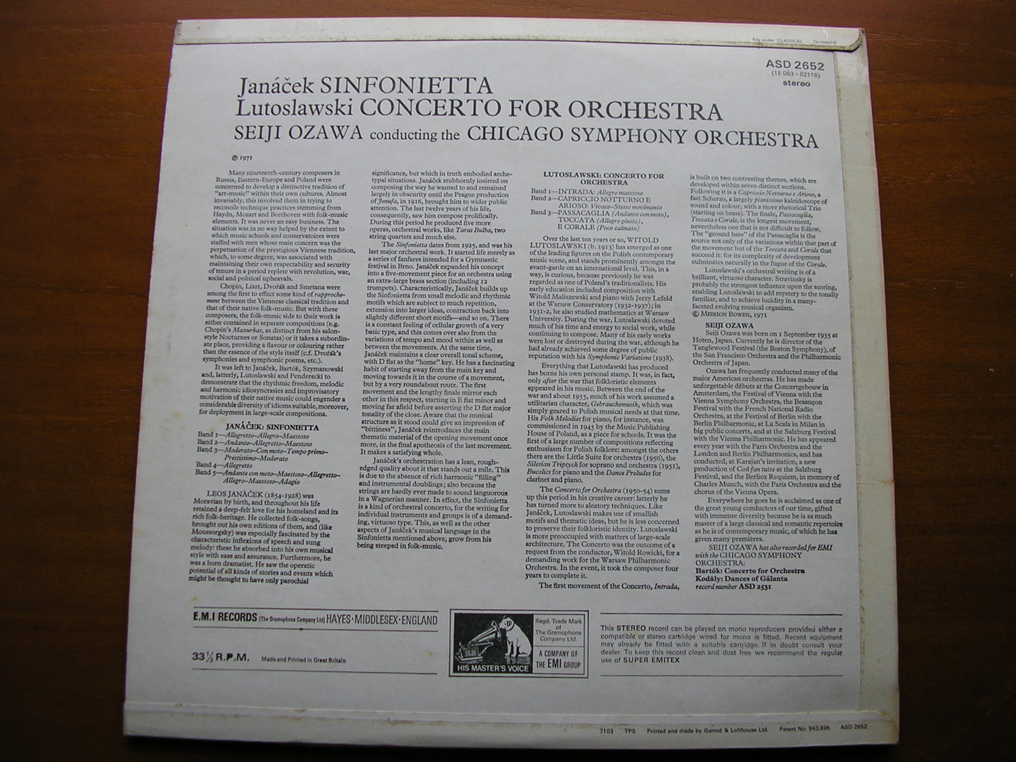 JANACEK: SINFONIETTA / LUTOSLAWSKI: CONCERTO FOR ORCHESTRA    OZAWA / CHICAGO SYMPHONY    ASD 2652