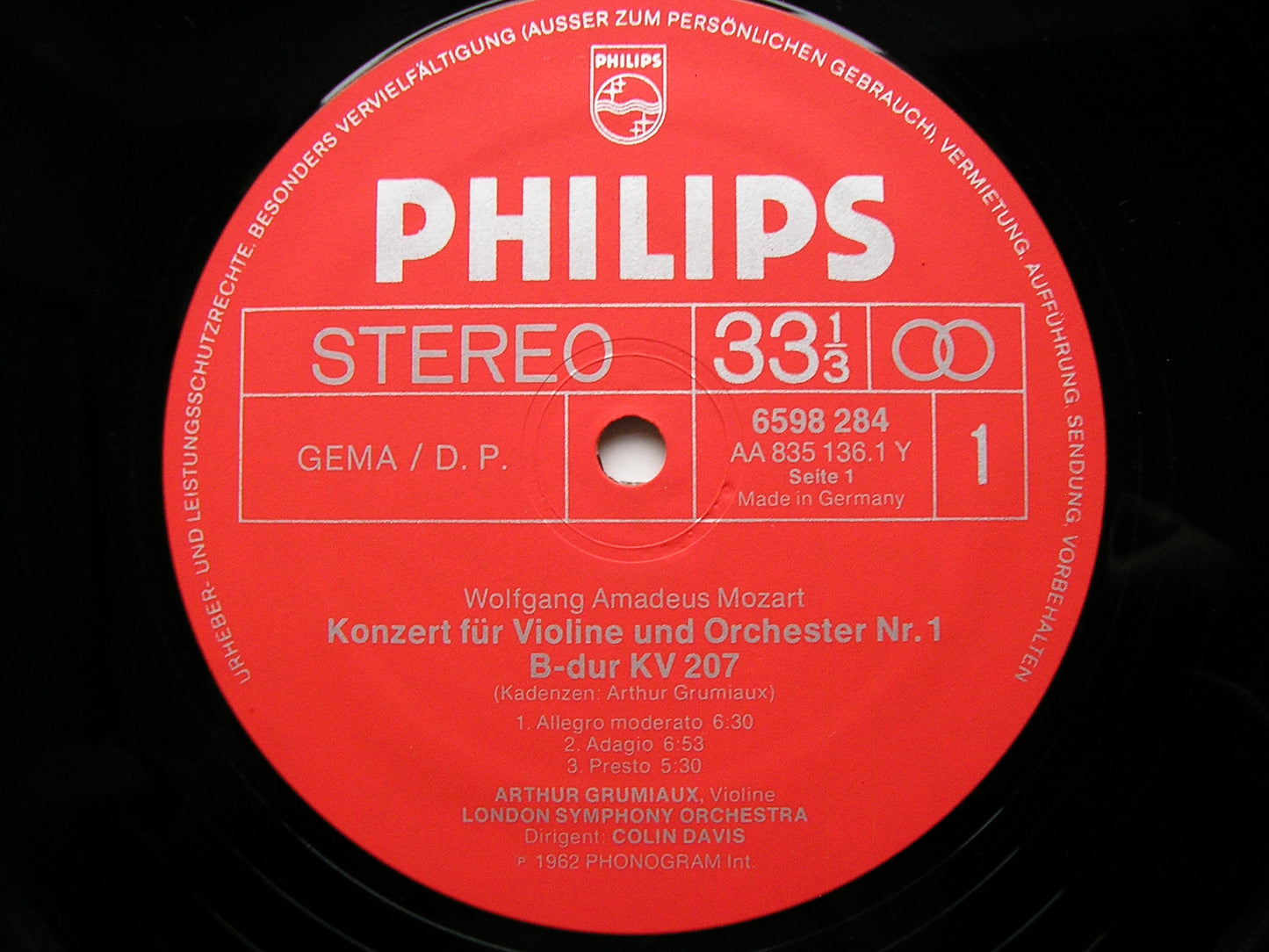 MOZART: THE VIOLIN CONCERTOS / SINFONIA CONCERTANTE K364   GRUMIAUX / PELLICCIA / LONDON SYMPHONY / DAVIS   3 LP   6747 308