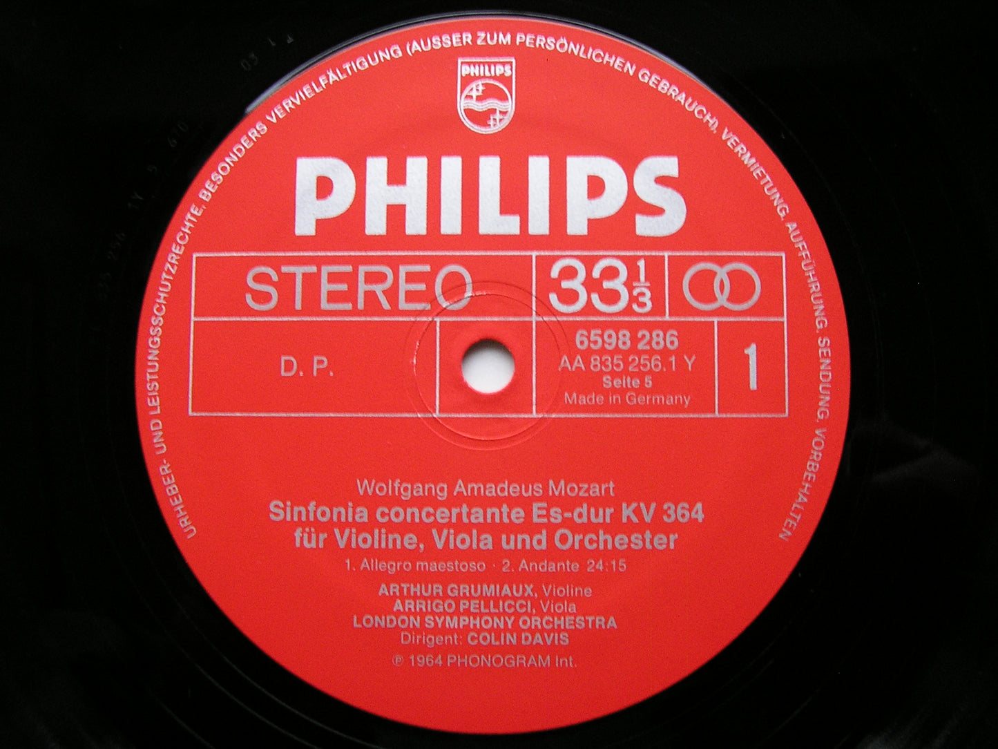 MOZART: THE VIOLIN CONCERTOS / SINFONIA CONCERTANTE K364   GRUMIAUX / PELLICCIA / LONDON SYMPHONY / DAVIS   3 LP   6747 308