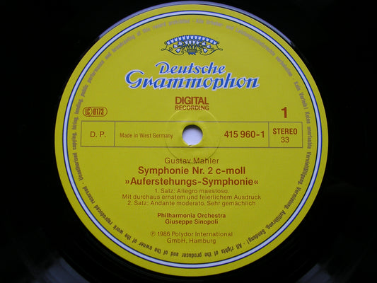MAHLER: SYMPHONY No. 2 / LIEDER EINES FAHRENDEN GESELLEN SOLOISTS / PHILHARMONIA / SINOPOLI 2 LP 415 959