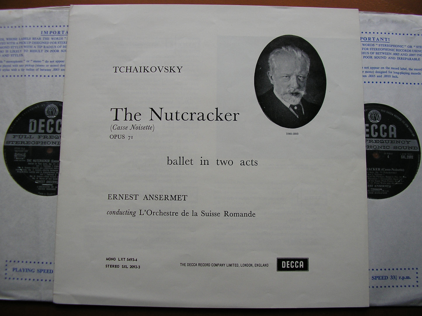 TCHAIKOVSKY: THE NUTCRACKER ANSERMET / SUISSE ROMANDE 2LP SXL 2092 - 3
