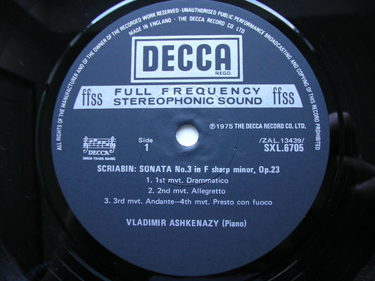 SCRIABIN: PIANO SONATAS Nos. 3 / 4 / 5 / 9     ASHKENAZY     SXL 6705
