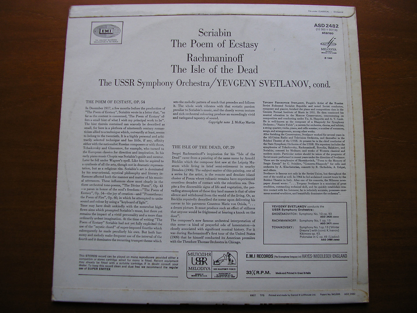 SCRIABIN: THE POEM OF ECSTASY / RACHMANINOV: ISLE OF THE DEAD   YEVGENY SVETLANOV / USSRSO    ASD 2482
