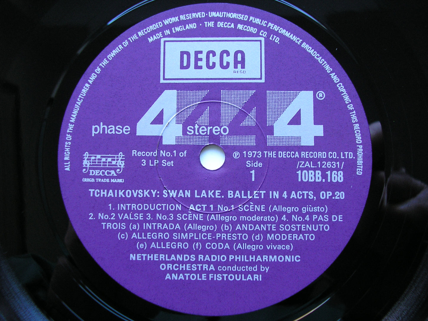 TCHAIKOVSKY: SWAN LAKE RICCI / NETHERLANDS RADIO ORCHESTRA / FISTOULARI 3 LP 10BB 168 - 70