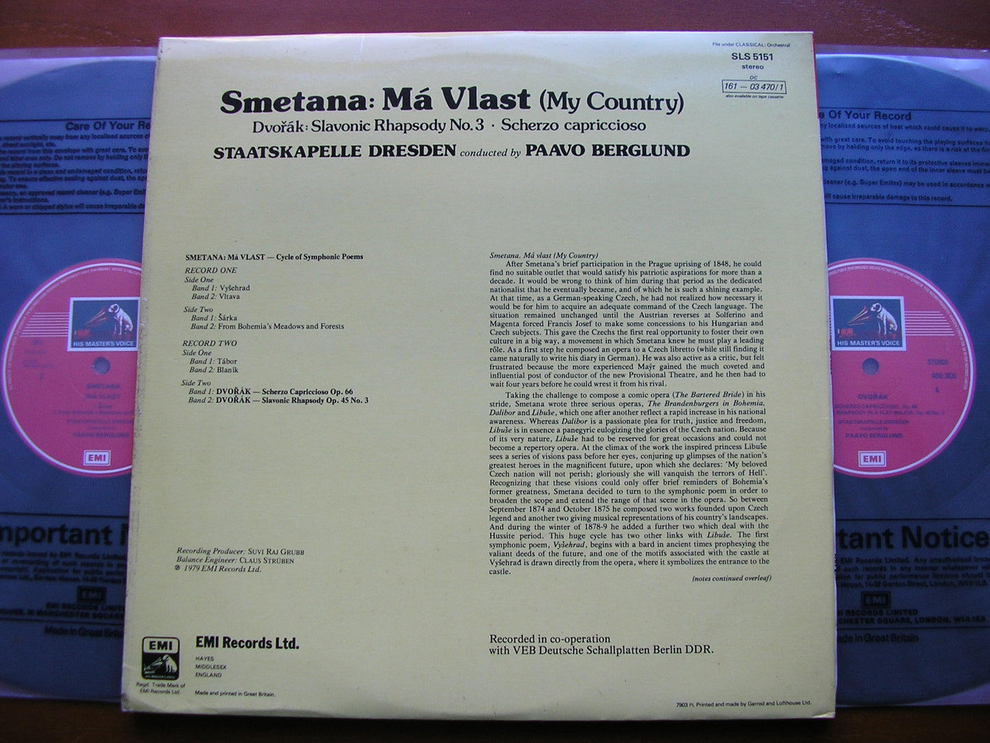 SMETANA: MA VLAST / DVORAK: SCHERZO CAPRICCIOSO / SLAVONIC RHAPSODY BERGLUND / STAATSKAPELLE DRESDEN SLS 5151