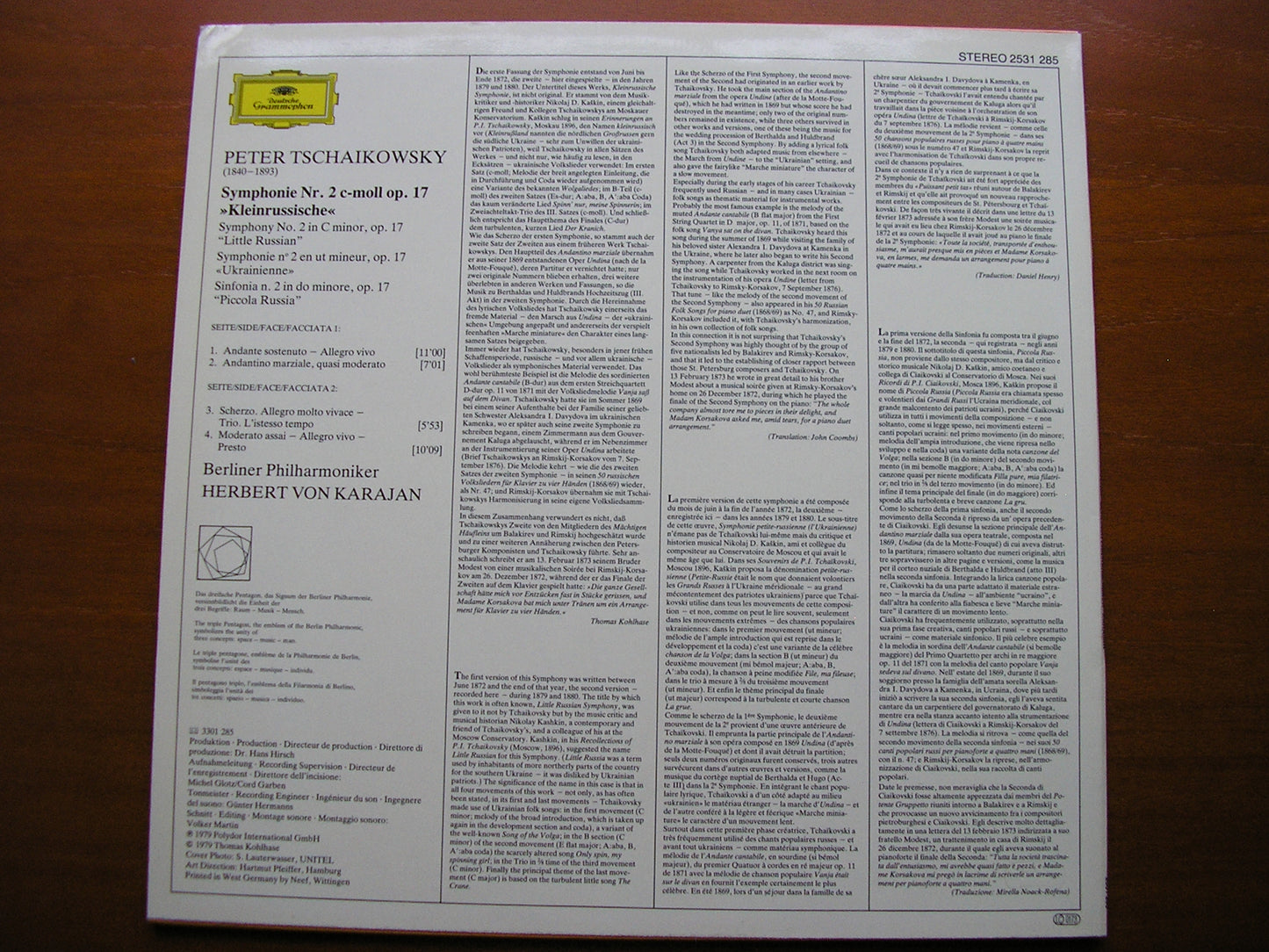 TCHAIKOVSKY: SYMPHONY No. 2 Little Russian KARAJAN / BERLIN PHILHARMONIC 2531 285