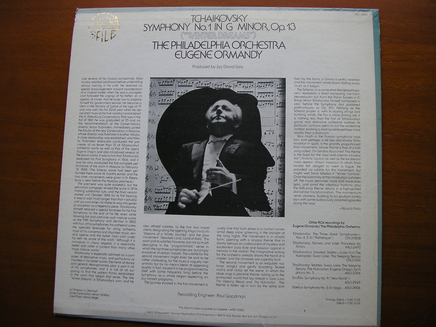 TCHAIKOVSKY: SYMPHONY No. 1 Winter Reveries     ORMANDY / PHILADELPHIA    ARL1 3063