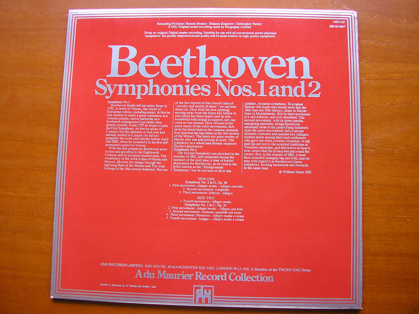 BEETHOVEN: SYMPHONIES Nos. 1 & 2 SANDERLING / PHILHARMONIA ASD 4151