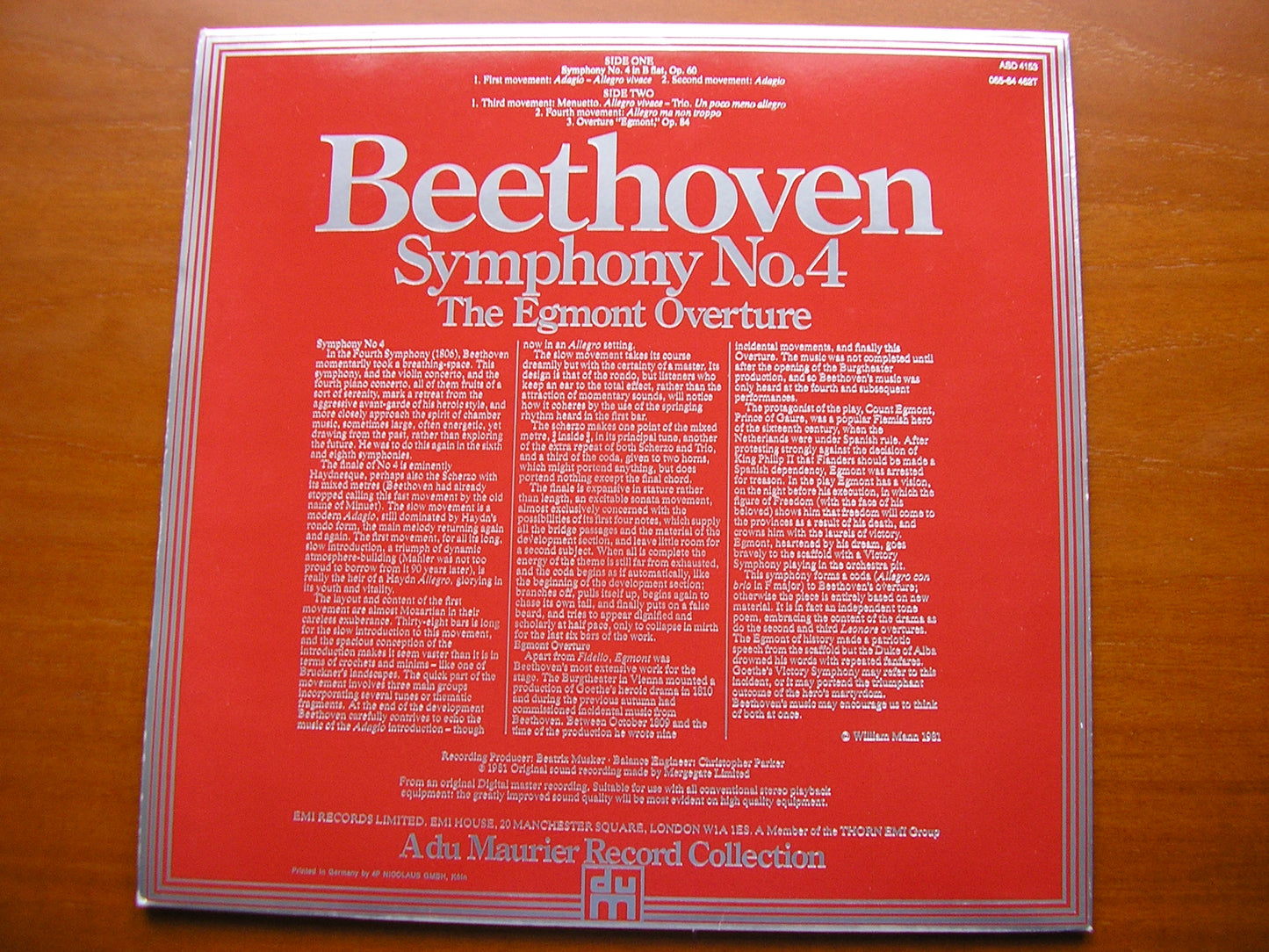 BEETHOVEN: SYMPHONY No. 4 SANDERLING / PHILHARMONIA ASD 4153