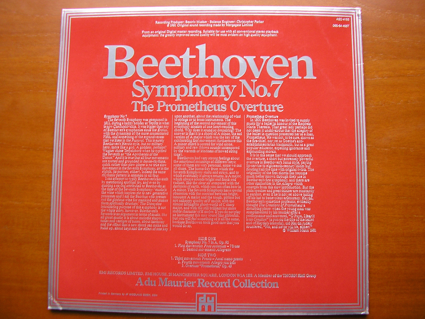BEETHOVEN: SYMPHONY No. 7 SANDERLING / PHILHARMONIA ASD 4155