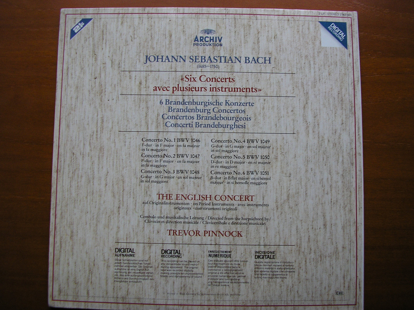 BACH: THE BRANDENBURG CONCERTOS   PINNOCK / THE ENGLISH CONCERT   2 LP      2742 003