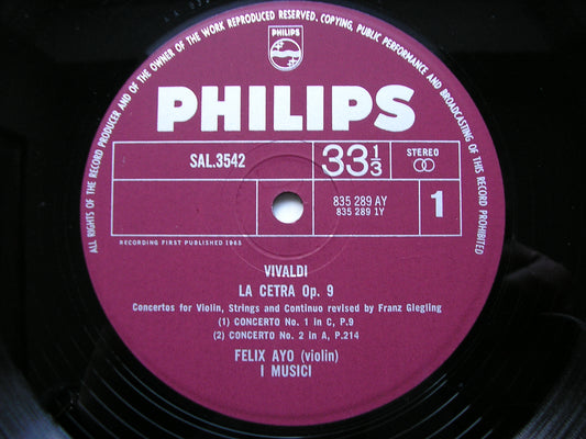 VIVALDI: LA CETRA 12 CONCERTOS Op. 9 FELIX AYO / I MUSICI 3 LP SAL 3542 - 4
