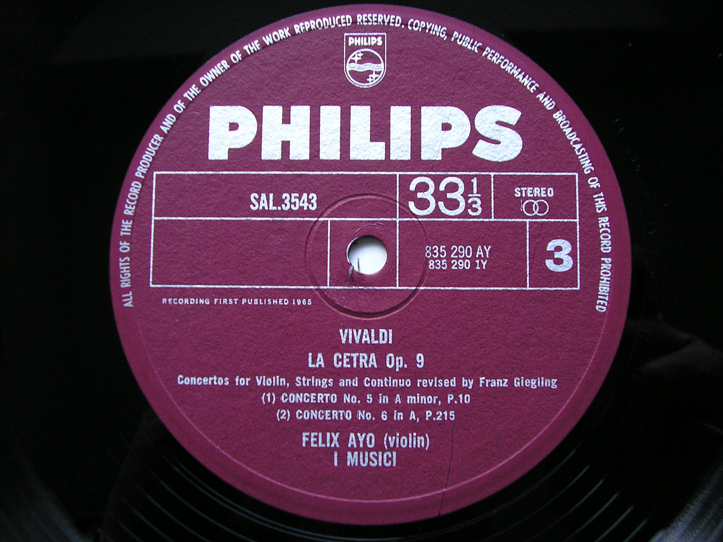 VIVALDI: LA CETRA 12 CONCERTOS Op. 9 FELIX AYO / I MUSICI 3 LP SAL 3542 - 4