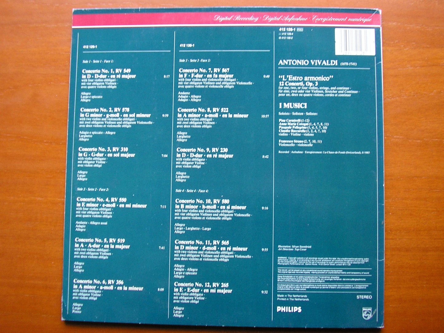 VIVALDI: L'ESTRO ARMONICO 12 CONCERTOS Op. 3 I MUSICI 2 LP 412 128
