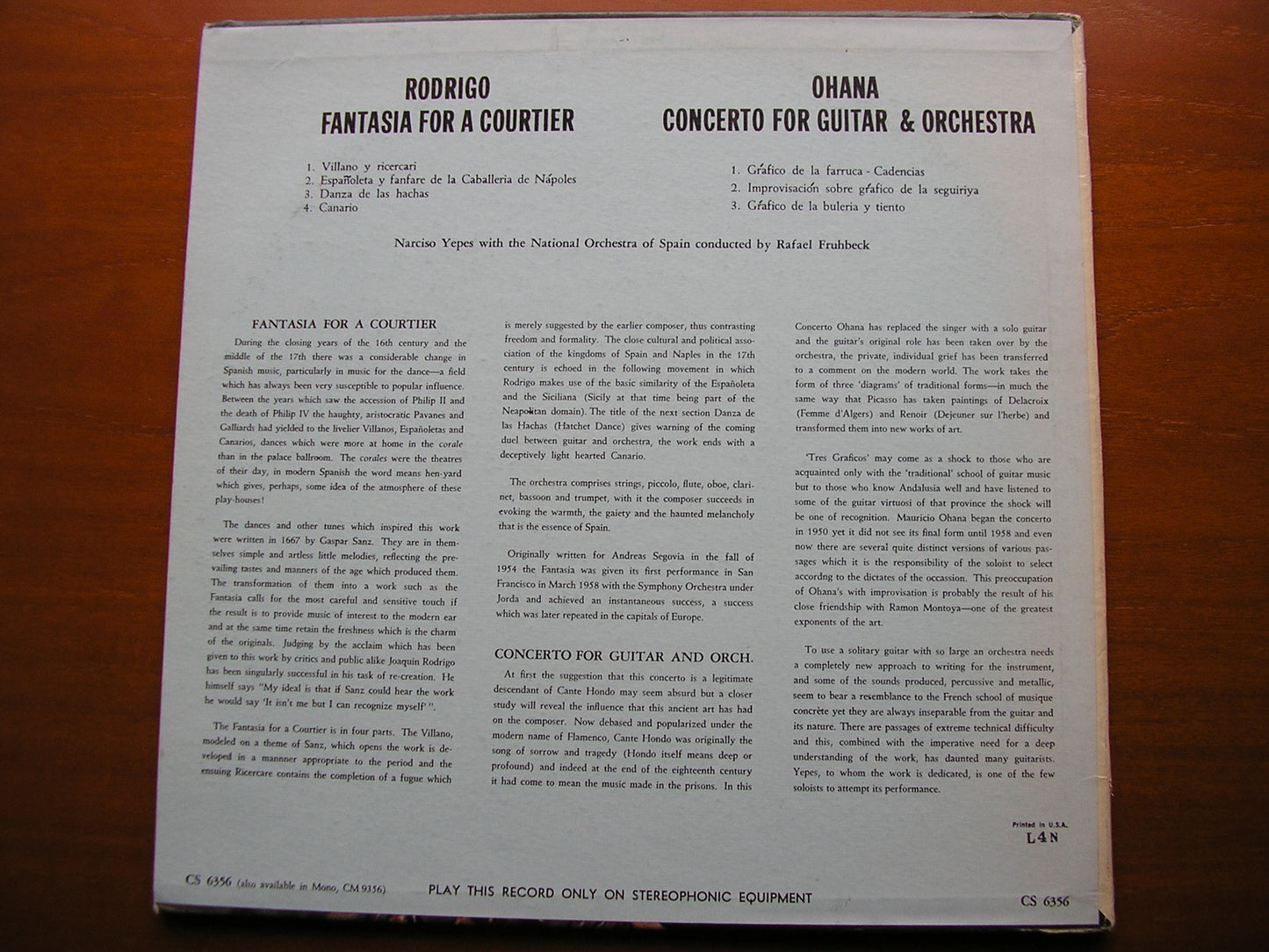 RODRIGO: FANTASIA PARA UN GENTILHOMBRE / OHANA: GUITAR CONCERTO    YEPES / SPANISH NATIONAL ORCHESTRA / DE BURGOS    CS 6356