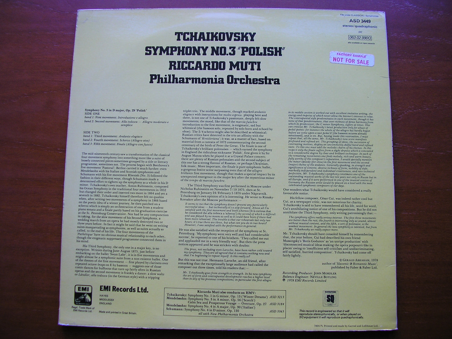 TCHAIKOVSKY: SYMPHONY No. 3 'Polish' RICCARDO MUTI / PHILHARMONIA ASD 3449