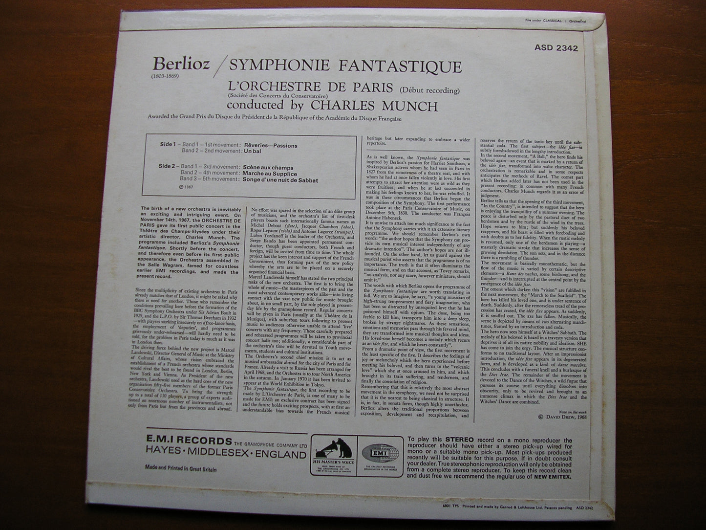 BERLIOZ: SYMPHONIE FANTASTIQUE MUNCH / ORCHESTRE DE PARIS ASD 2342