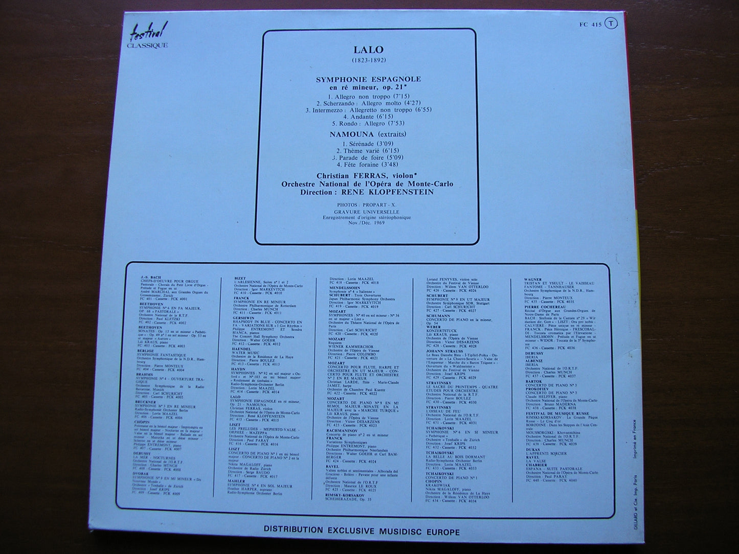 LALO: SYMPHONIE ESPAGNOLE   FERRAS / MONTE CARLO ORCHESTRA / KLOPFENSTEIN   FC 415
