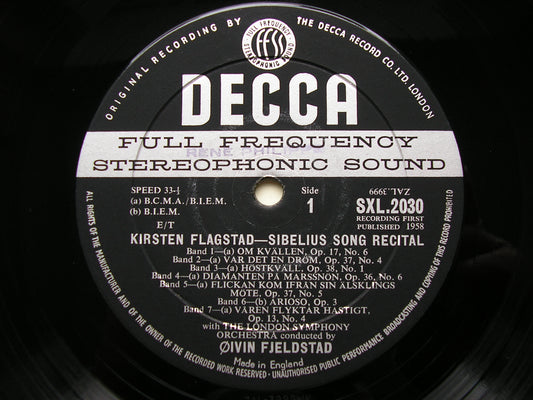SIBELIUS SONG RECITAL   KIRSTEN FLAGTAD / LONDON SYMPHONY / OIVIN FJELSTAD    SXL 2030