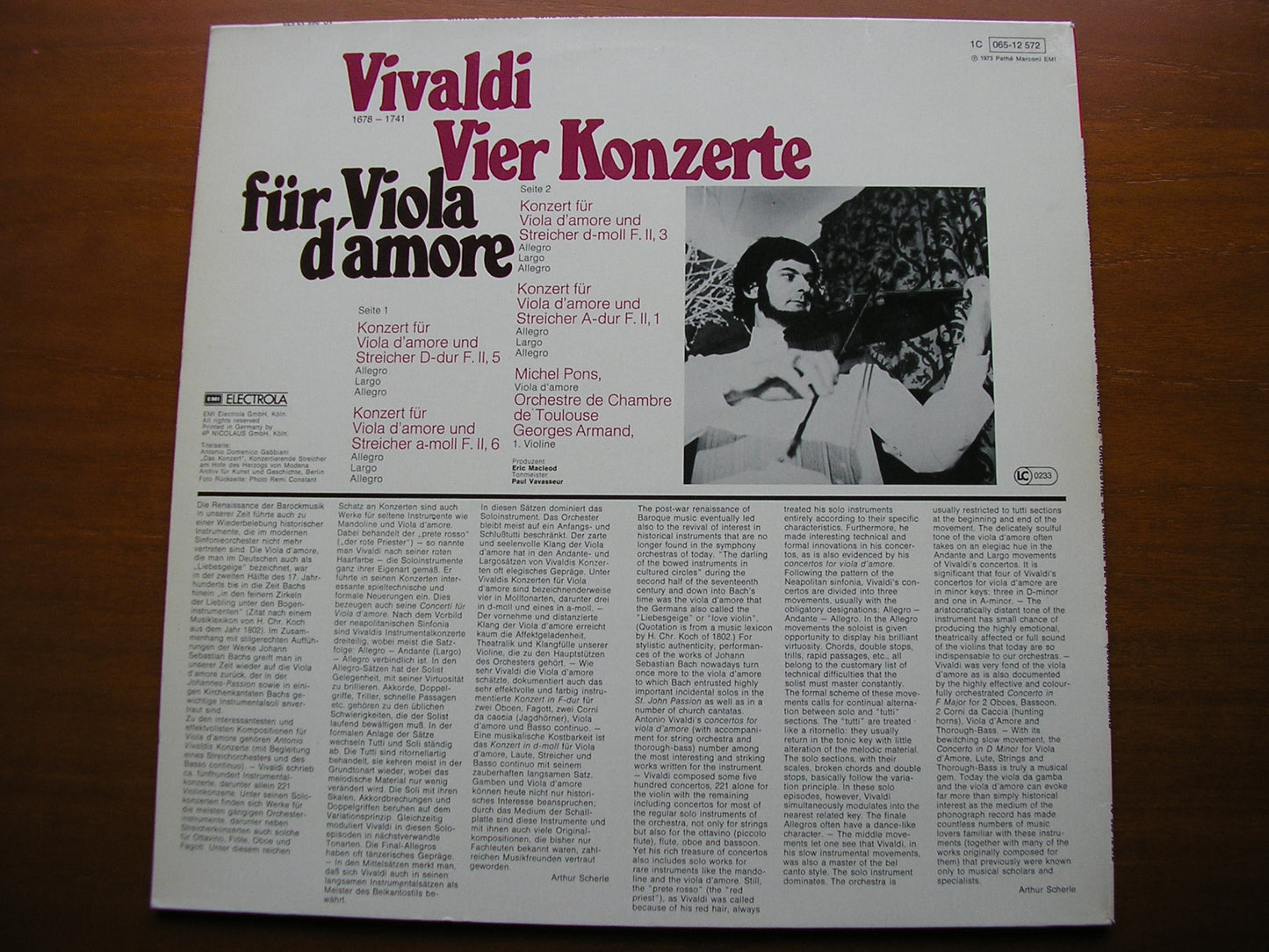 VIVALDI: FOUR CONCERTOS FOR VIOLA D'AMORE PONS / TOULOUSE CHAMBER ORCHESTRA / ARMAND 065 12572