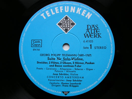 TELEMANN: VIOLA CONCERTO / SUITE in F / SUITE in E DOCTOR / SCHRODER / CONCERTO AMSTERDAM / BRUGGEN 6.41105