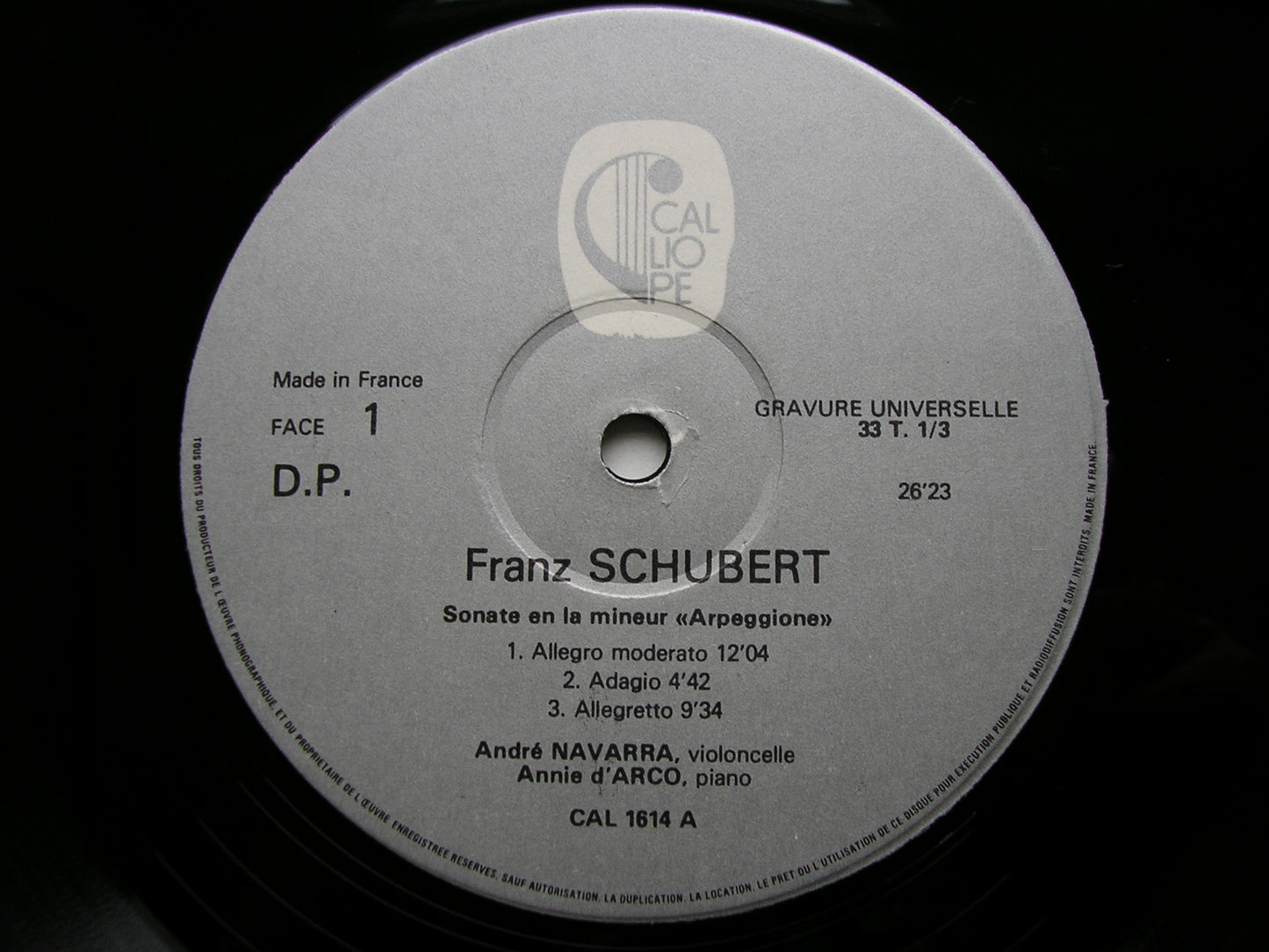 SCHUBERT: ARPEGGIONE SONATA / SCHUMANN: ADAGIO & ALLEGRO / FIVE PIECES Op. 102 ANDRE NAVARRA / ANNIE D'ARCO CAL 1614
