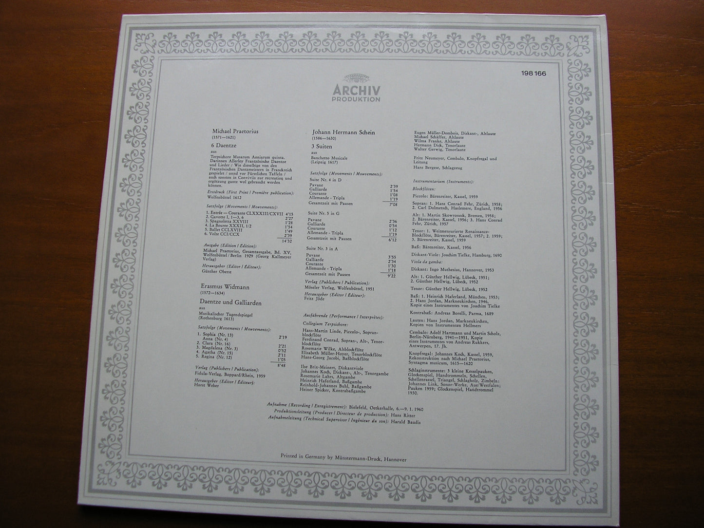 DANCE MUSIC FROM THE TIME OF PRAETORIUS FRITZ NEUMEYER  / COLLEGIUM TERPSICHORE 198 166