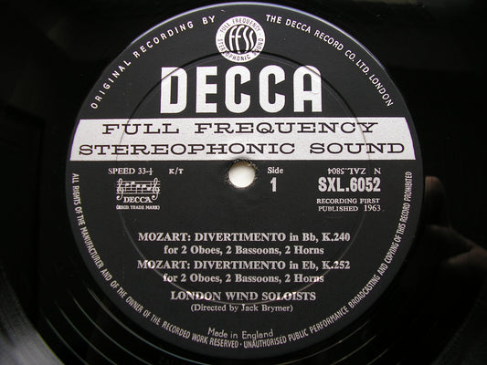 MOZART: COMPLETE WIND MUSIC Volume 4    JACK BRYMER / LONDON WIND SOLOISTS   SXL 6052