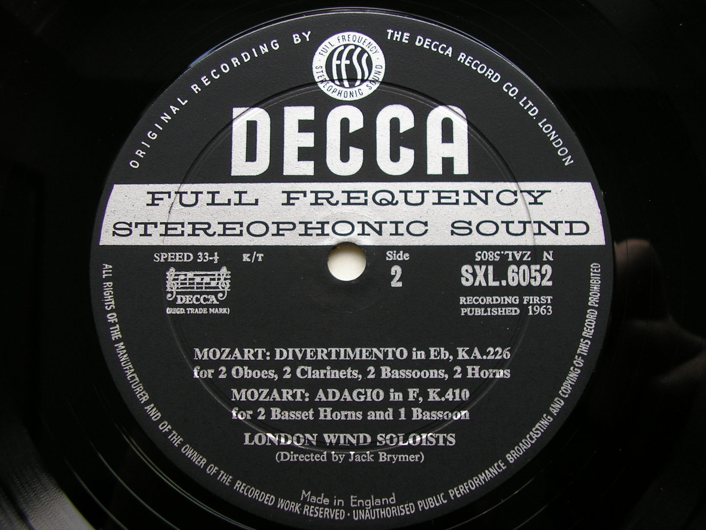 MOZART: COMPLETE WIND MUSIC Volume 4 JACK BRYMER / LONDON WIND SOLOISTS SXL 6052