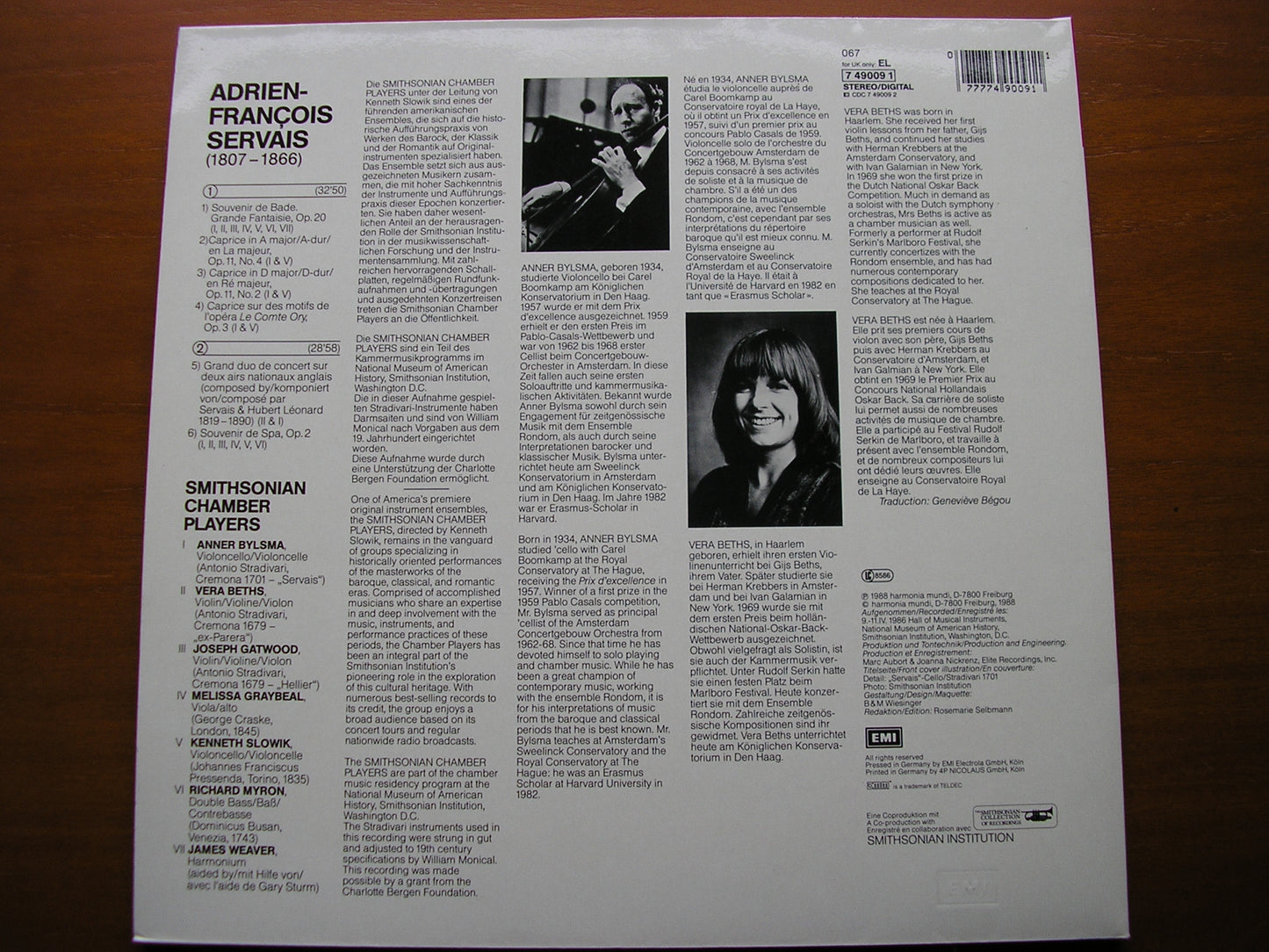 SERVAIS: SOUVENIRS & CAPRICES    BYLSMA / BETHS / SMITHSONIAN CHAMBER PLAYERS   749009
