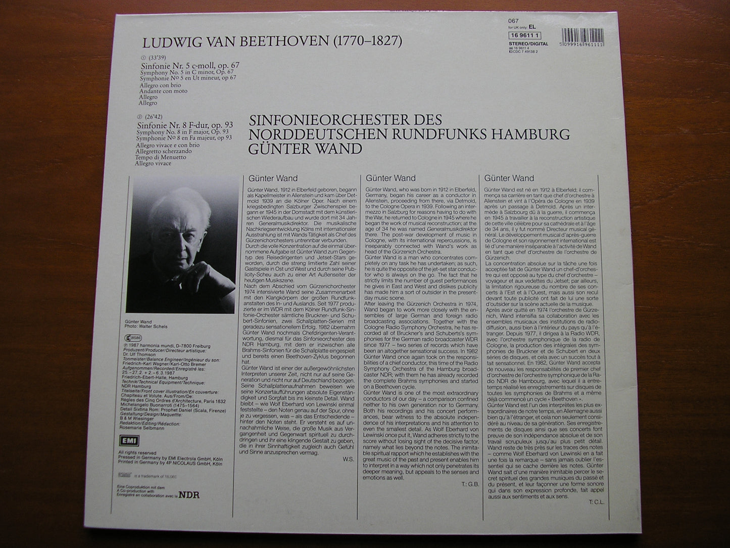 BEETHOVEN: SYMPHONIES Nos. 5 & 8 WAND / HAMBURG RADIO ORCHESTRA 169611