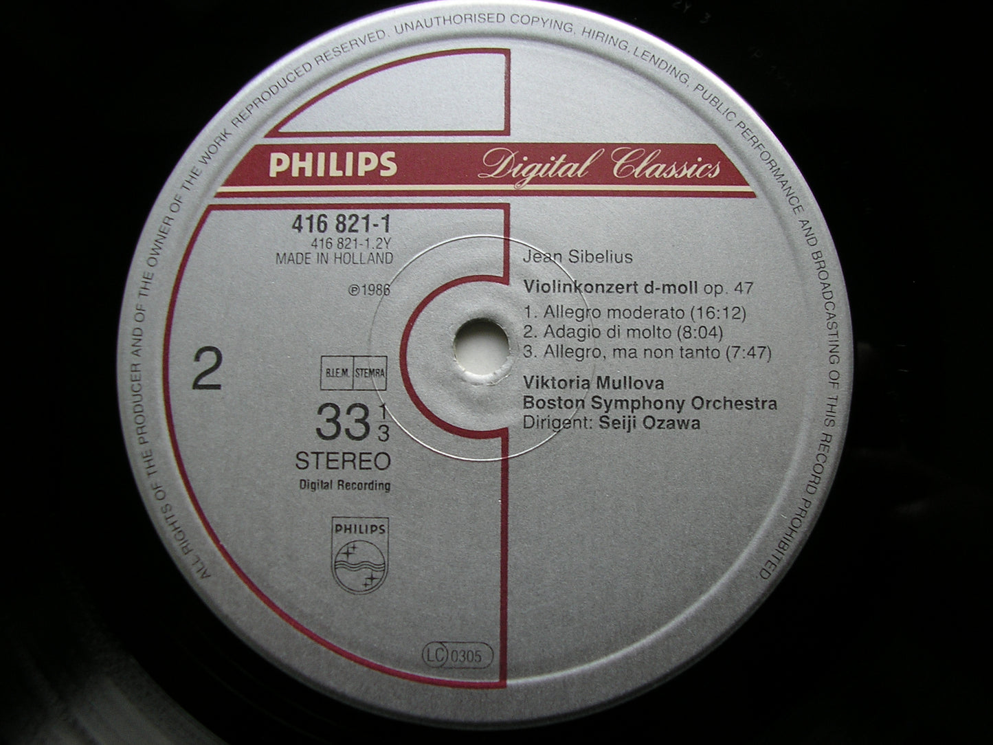TCHAIKOVSKY & SIBELIUS: VIOLIN CONCERTOS MULLOVA / BOSTON SYMPHONY / SEIJI OZAWA 416 821