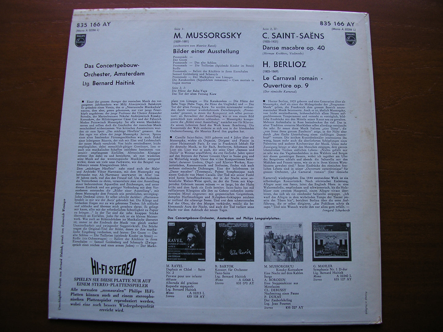 MUSSORGSKY: PICTURES AT AN EXHIBITION / SAINT-SAENS: DANSE MACABRE / BERLIOZ: LE CARNIVAL ROMAIN    HAITINK / CONCERTGEBOUW ORCHESTRA  835 166 AY