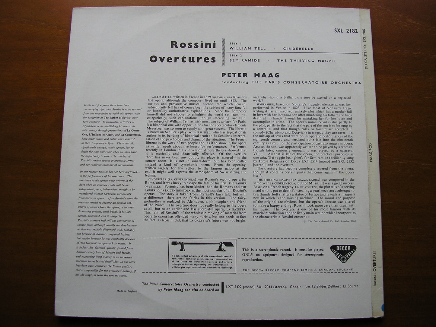 ROSSINI: OVERTURES  PETER MAAG / PARIS CONSERVATOIRE  SXL 2182