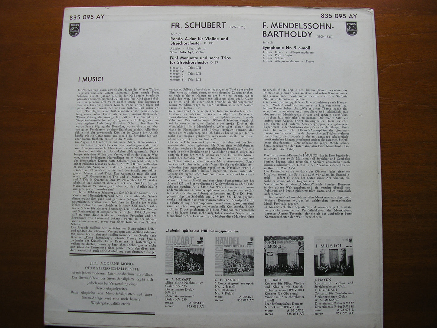 SCHUBERT: RONDO in A / FIVE MINUETS & SIX TRIOS / MENDELSSOHN: SYMPHONY No. 9 835 095 AY