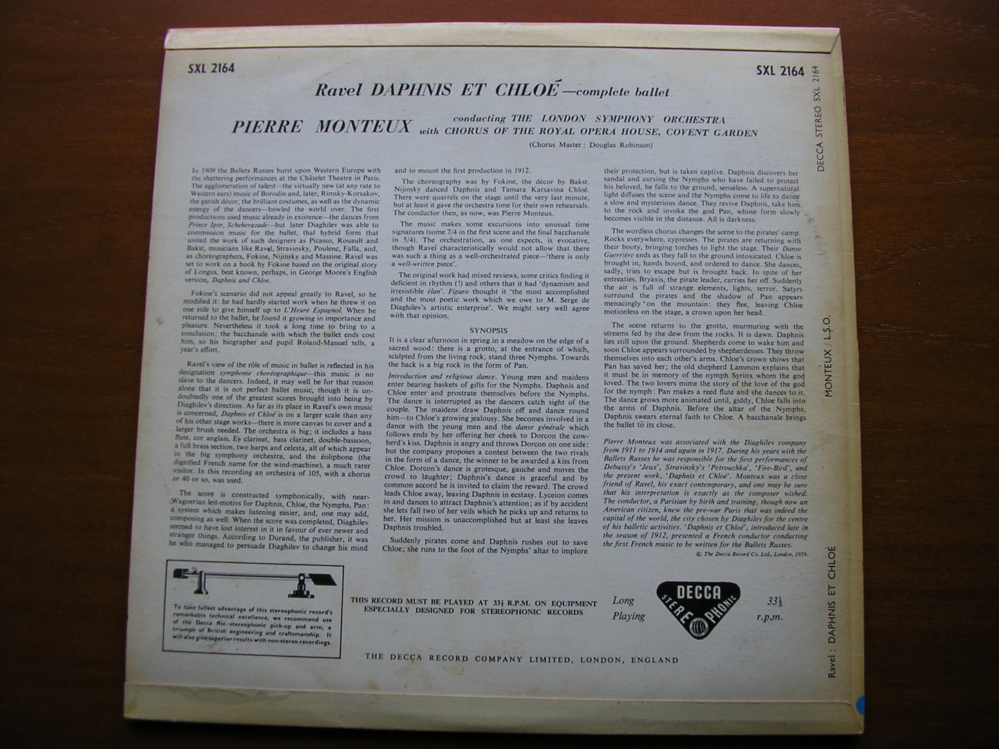 RAVEL: DAPHNIS & CHLOE complete ballet MONTEUX / LONDON SYMPHONY SXL 2164