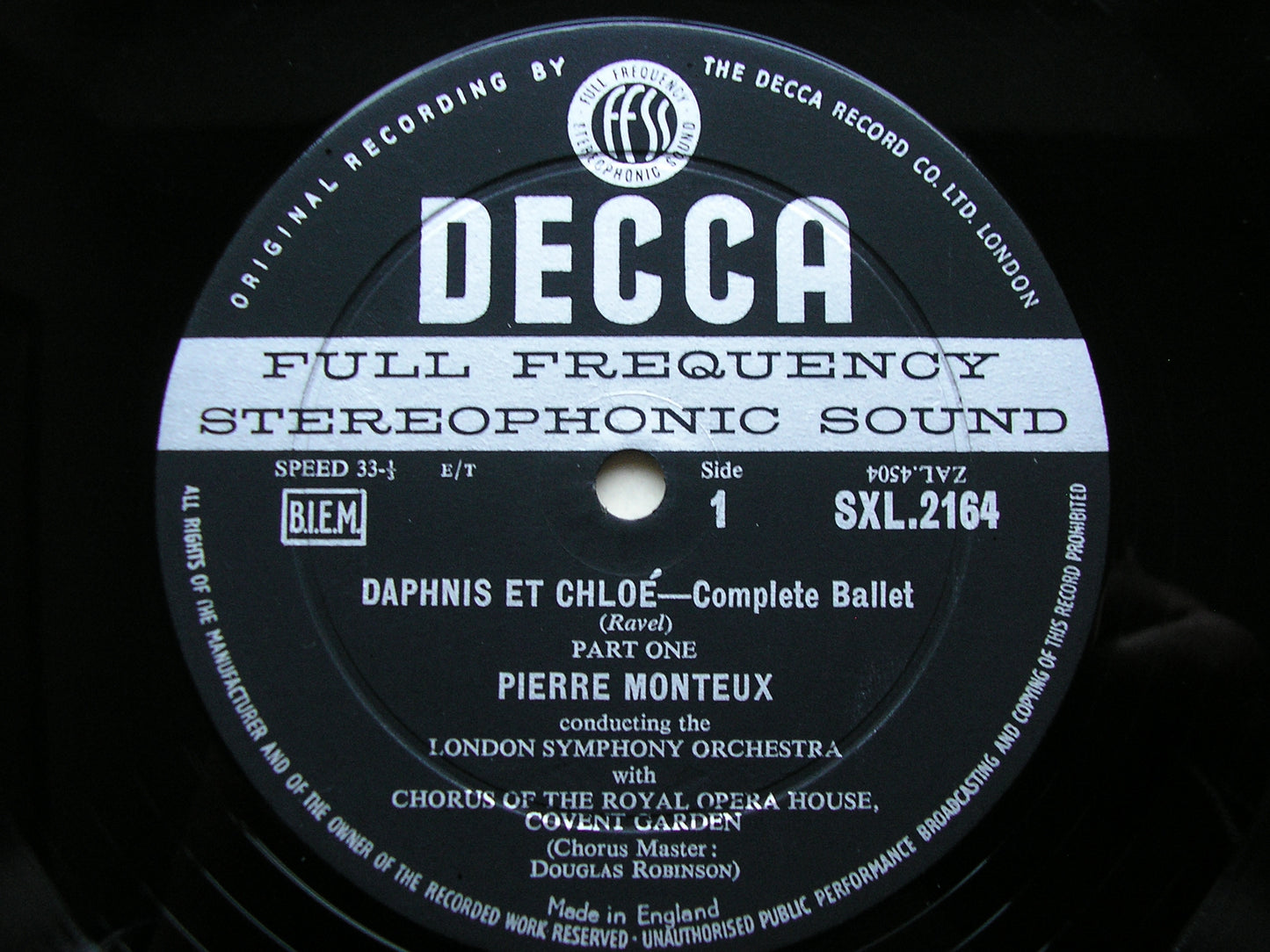 RAVEL: DAPHNIS & CHLOE complete ballet MONTEUX / LONDON SYMPHONY SXL 2164