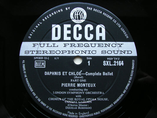 RAVEL: DAPHNIS & CHLOE  complete ballet    MONTEUX / LONDON SYMPHONY   SXL 2164