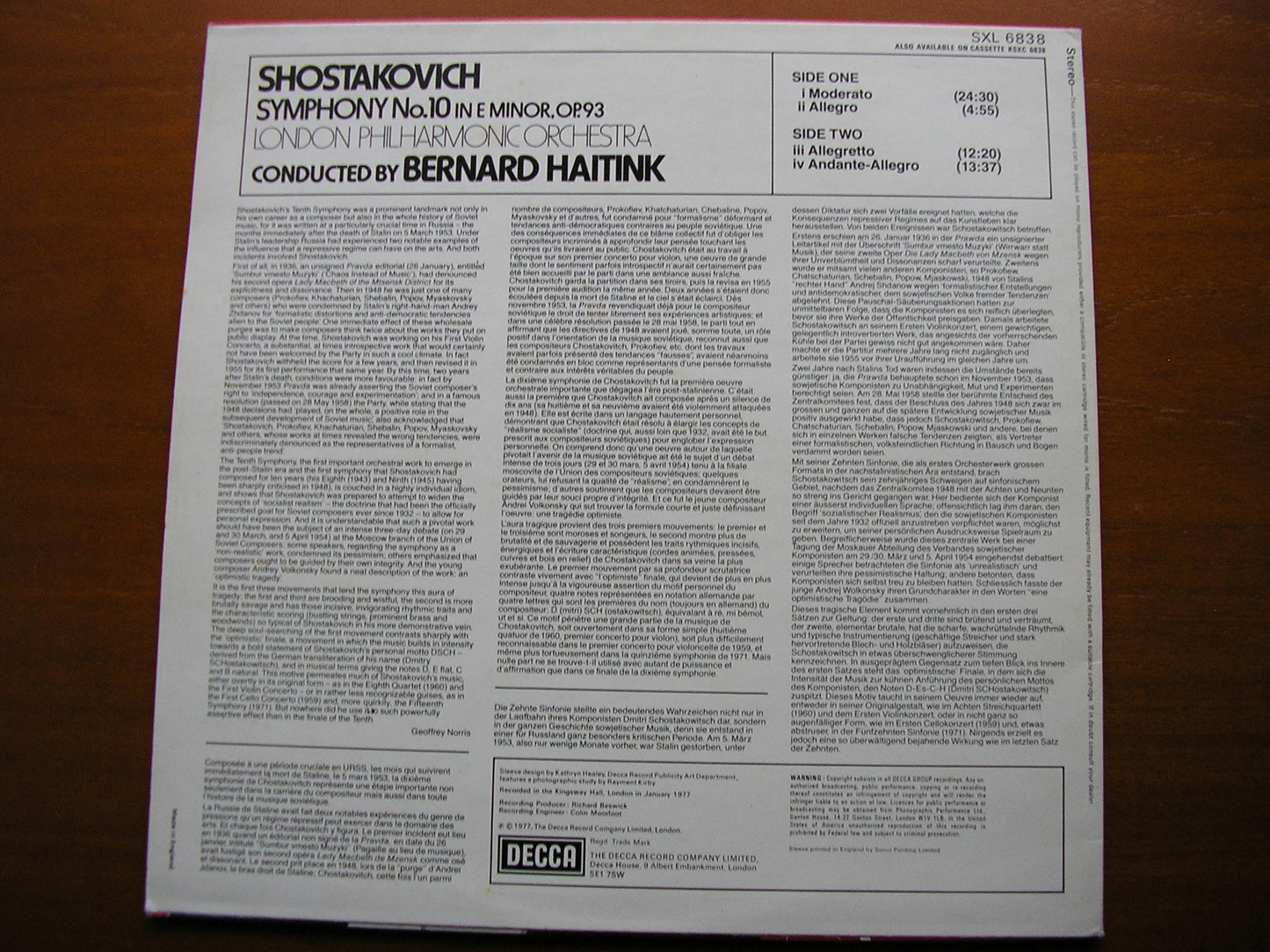 SHOSTAKOVICH: SYMPHONY No. 10 HAITINK / LONDON PHILHARMONIC SXL 6838