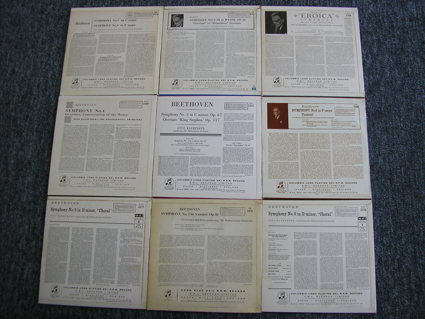 COLUMBIA SAX - BEETHOVEN: THE NINE SYMPHONIES / FIVE OVERTURES KLEMPERER / PHILHARMONIA 9LP
