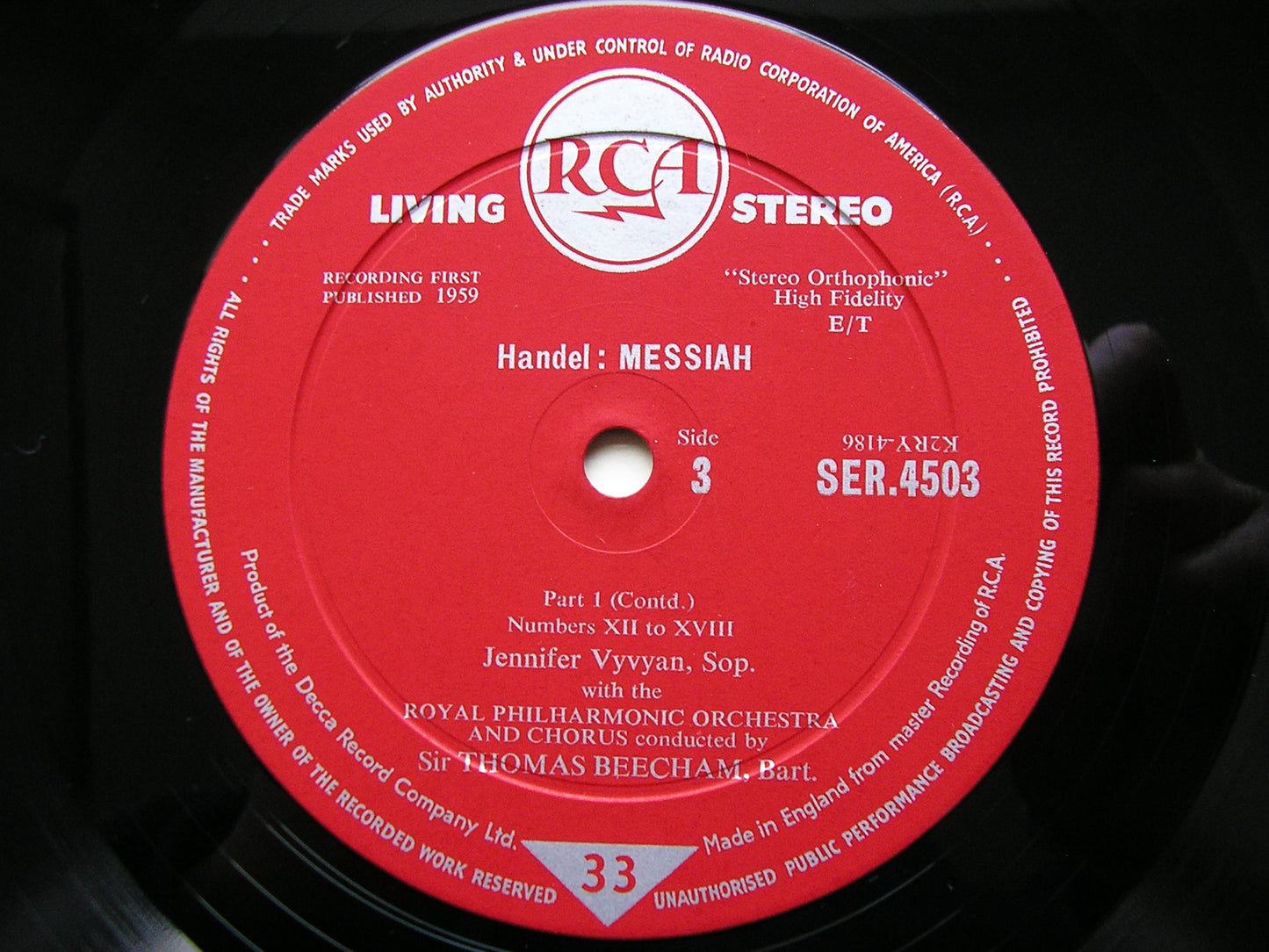 HANDEL: MESSIAH VYVYAN / SINCLAIR / VICKERS / TOZZI / ROYAL PHILHARMONIC / BEECHAM LDS 6409